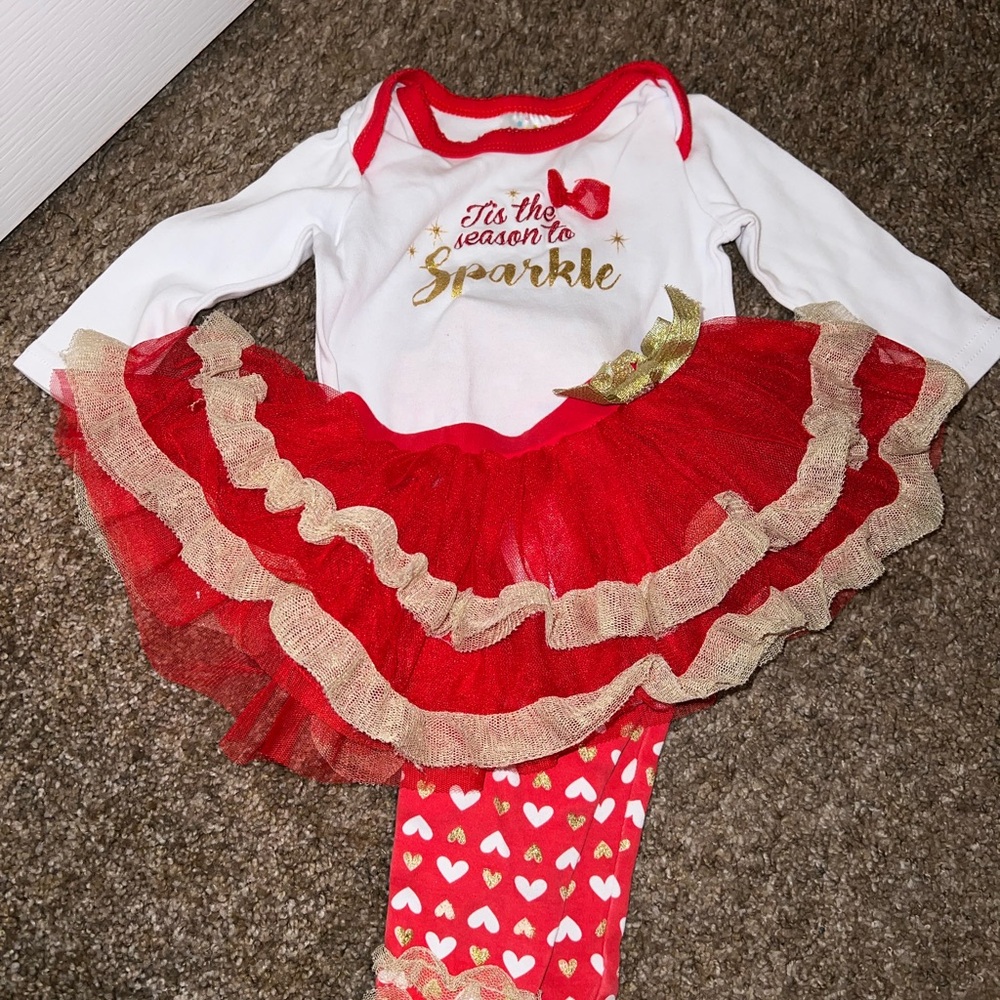 Nursery Rhyme Red and Gold Sparkle Outfit with Tutu
